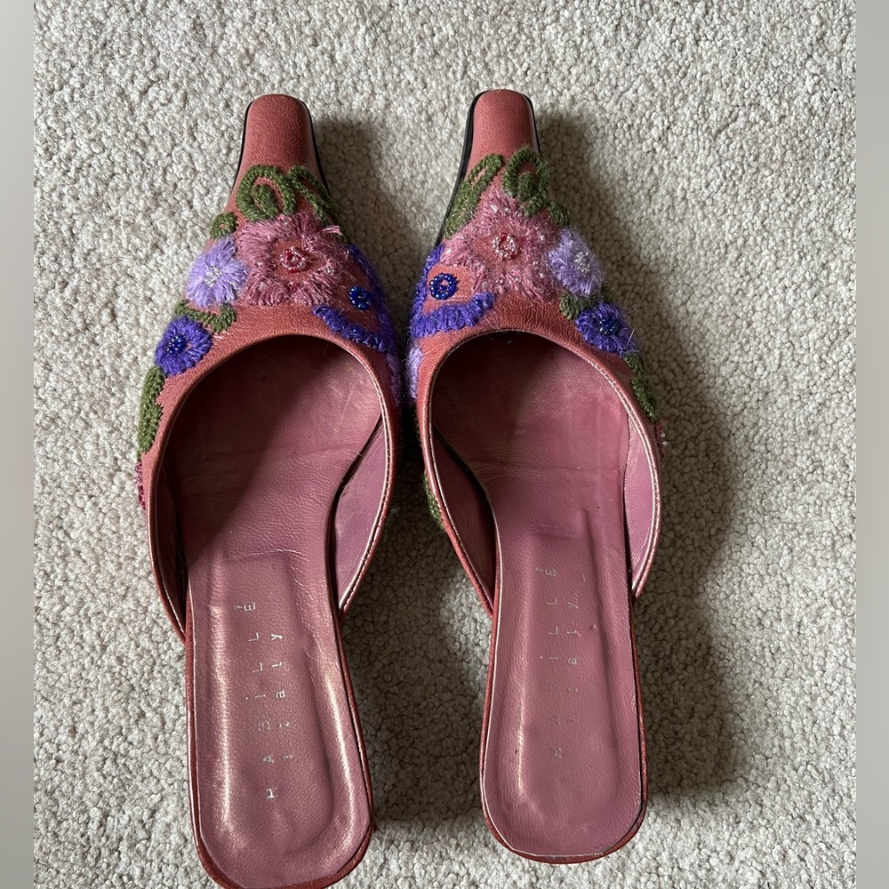 Floral Embroidered Pink Mules